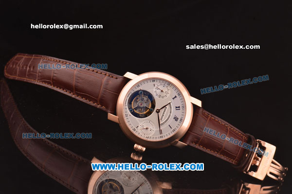 Audemars Piguet Jules Audemars Swiss Tourbillon Manual Winding Movement Rose Gold Case with White Dial and Brown Leather Strap - Click Image to Close